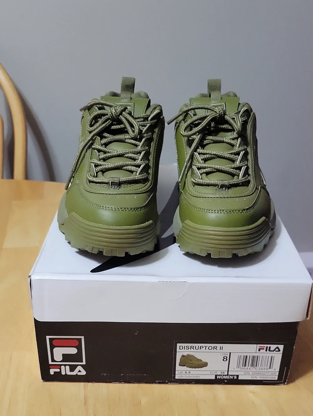 Like New Olive Colored Fila Disruptor Sneakers